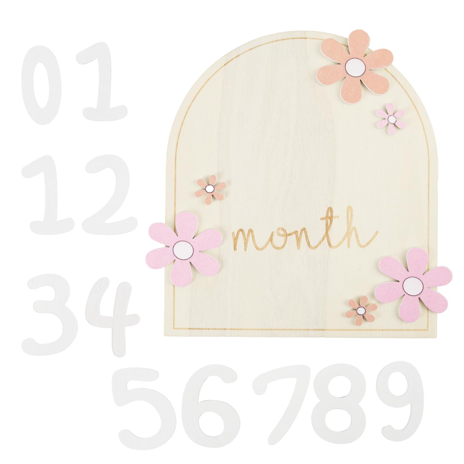 1 Pcs Baby Meilensteinkarten aus Holz, Monatskarten Baby 1-12 Monate, Baby Meilensteinkarten mit Blumen-Design für Foto Requisiten, Babypartys, Baby Wachstumsaufzeichnung