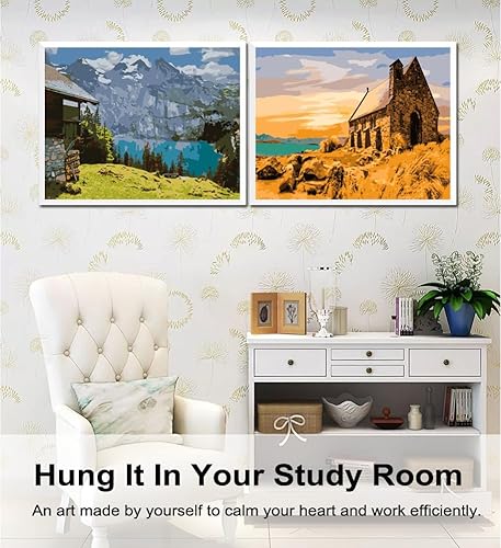 Miniatura 177 de Baisite 1112 Pintura por números, para adulto, principiante, niño, 12 pulgadas de ancho x 16 pulgadas de largo, 2 lienzos, 8 pinceles de madera