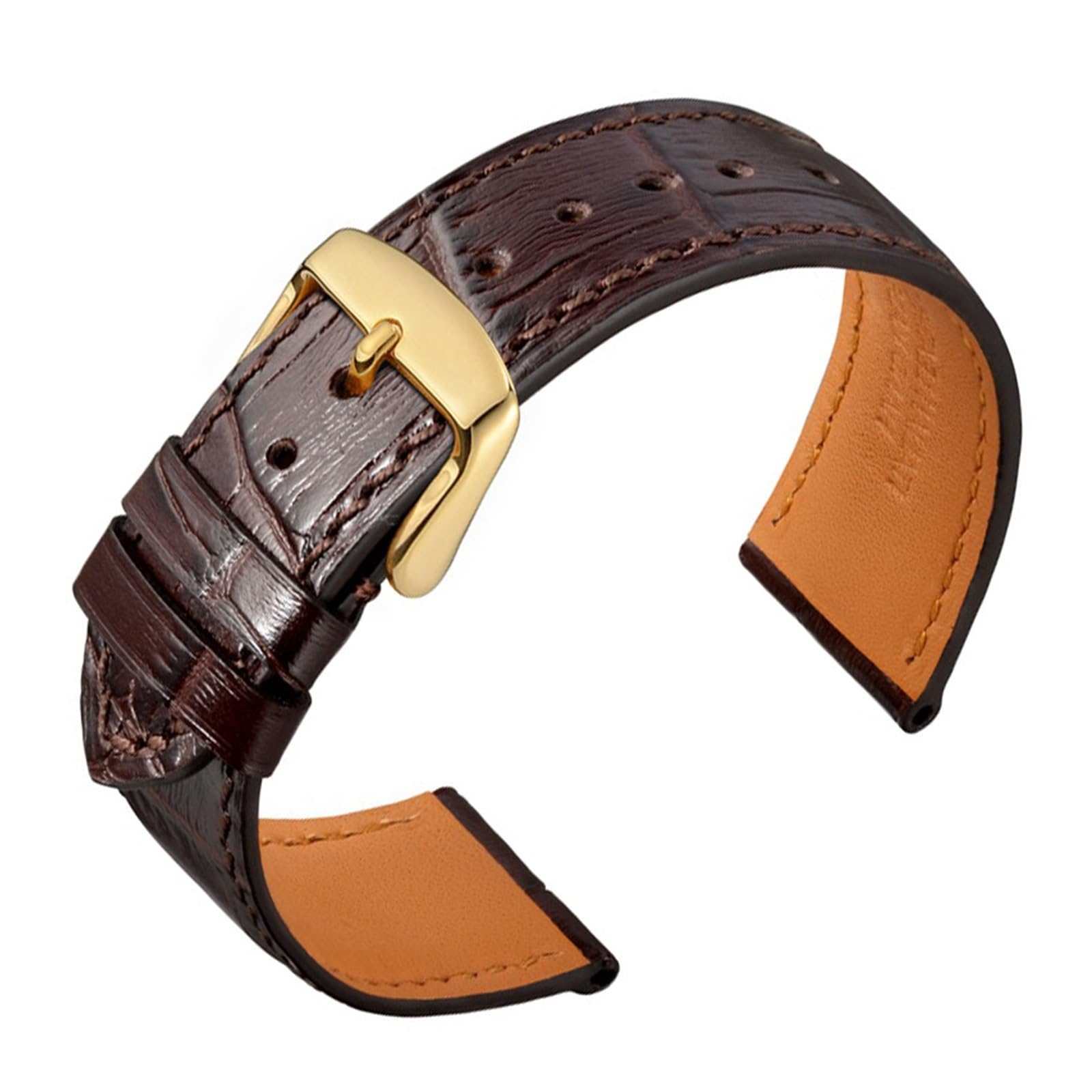 Bracelet de montre en cuir véritable marron foncé 18mm et boucle dorée chic