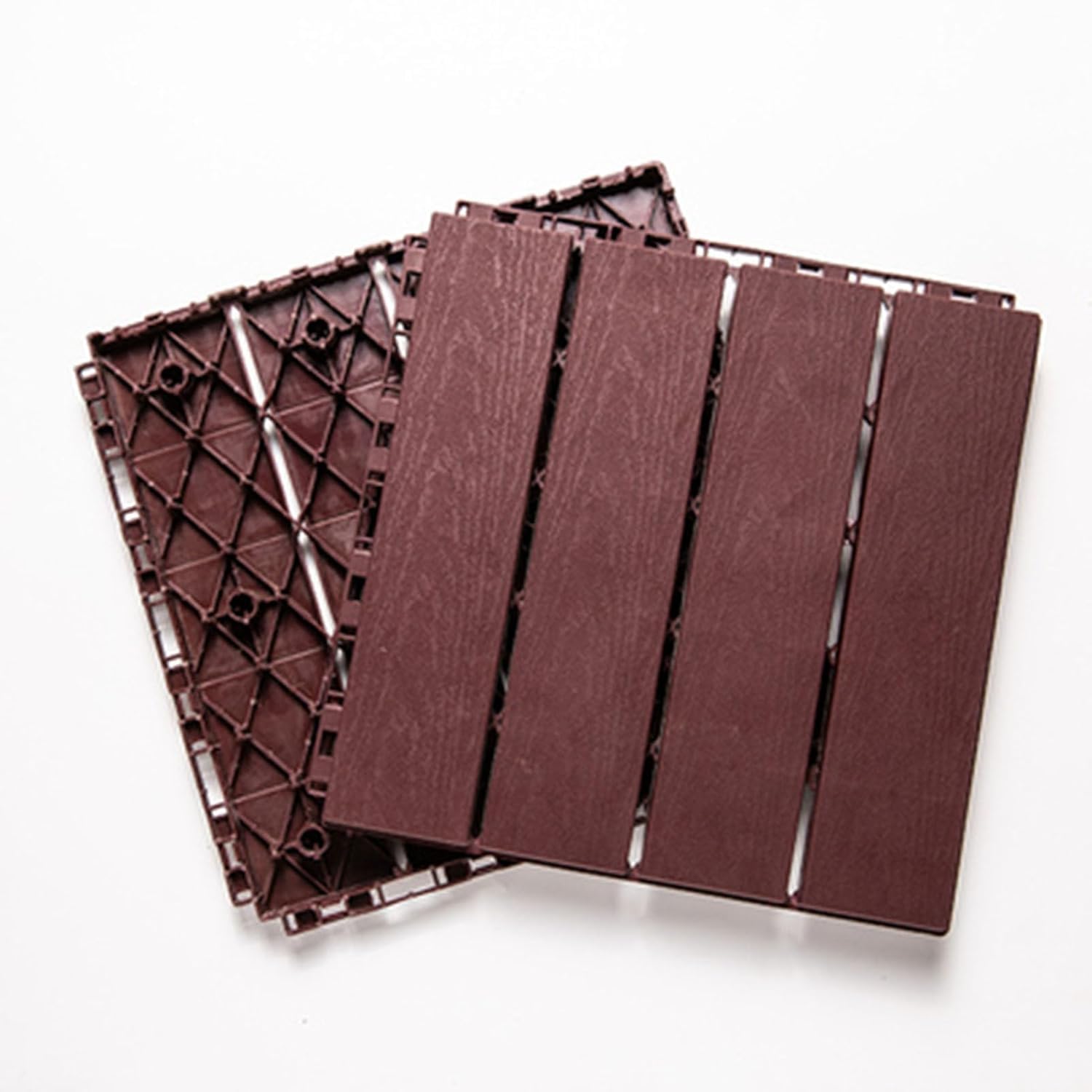 Piastrelle for pavimenti ad incastro in plastica finto legno, 11 pezzi 12x12 pollici Piastrelle for terrazza in composito, pavimentazione quadrata for interni fai da te(Dark brown,4 stripes)