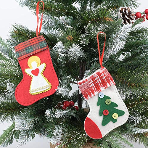 Christmas Tree Ornaments, Pack of 12 Christmas Santa Clause Snowman Stocking Tree Reindeer Bell Design Plush Felt Ornaments Hanging Decorations for Xmas Holiday Home Party Decor, Approx. 5 Inches Each