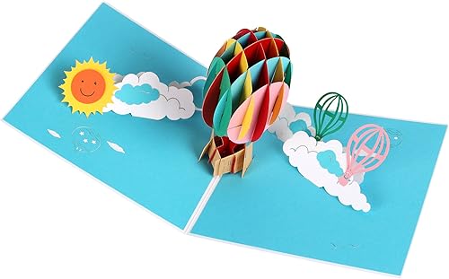 Miniatura 6 de evron Tarjetas de cumpleaños desplegables, tarjetas emergentes de globo aerostático, tarjetas de felicitación de globo aerostático 3D, para