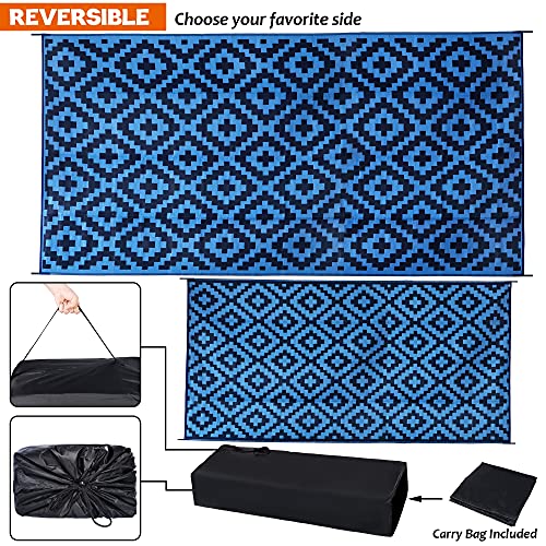SAND MINE Waterproof Outdoor Rug 9x18 ft, Plastic Reversible Rug, Modern Area Rug, Large Floor Mat for Outdoors, RV, Patio, Backyard, Deck, Picnic, Beach, Camping, Blue - Thumbnail 3