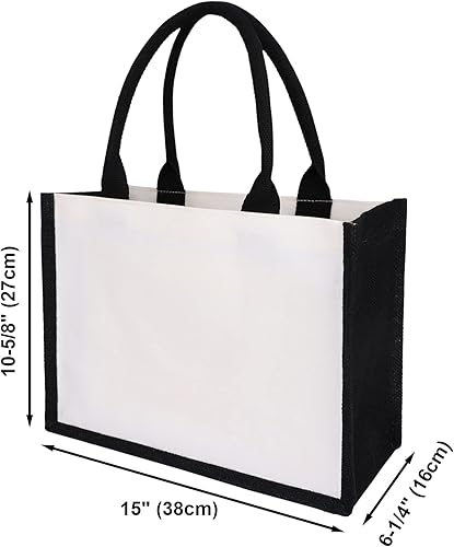Miniatura 8 de TOPTIE 6 bolsas de lona de arpillera en blanco y negro, bolsa de compras de comestibles, bolsa de playa para picnic