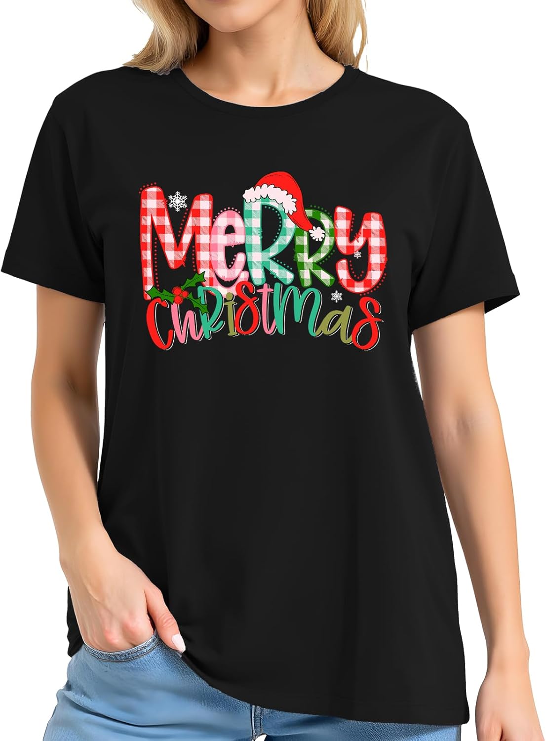 Christmas Tree Shirts Women Snowman Merry Christmas Shirt Xmas Holiday Tee Tops - Image 3