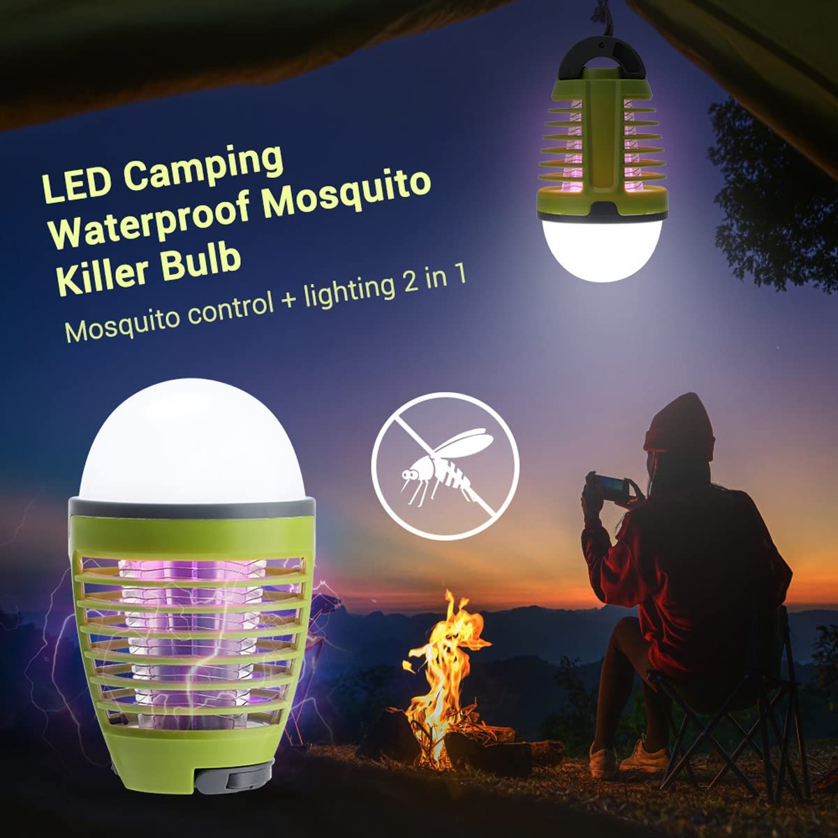 TEmkin Lampe de Camping Anti-Moustique 2 en 1, Anti-Mouches sans Fil Rechargeable avec câble USB, Lampe Anti-Moustique de Camping étanche pour la randonnée en Plein air