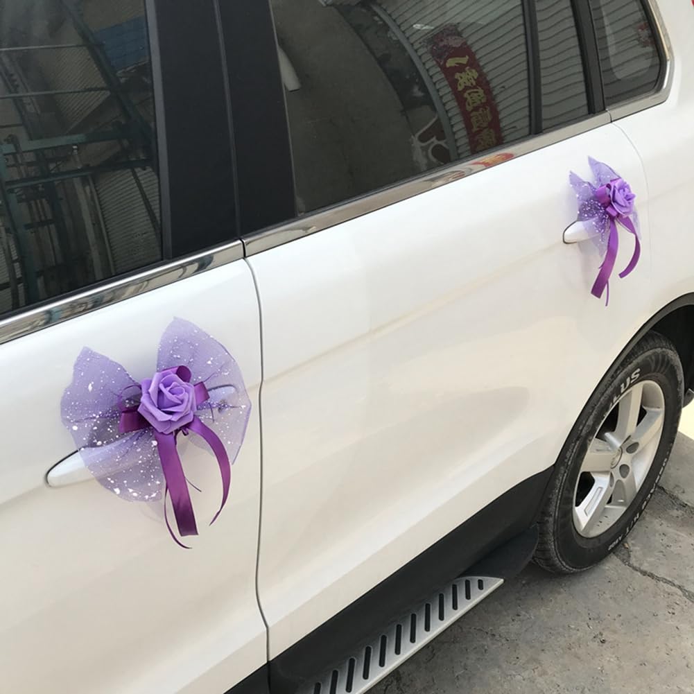 20 Stück Autoschmuck Hochzeit Auto Deko Blumen Autoschleife Wedding Car Schleife mit Rosen Hochzeitsauto Rückspiegel Türgriff Dekoschleife für Hochzeitsdeko Champagner