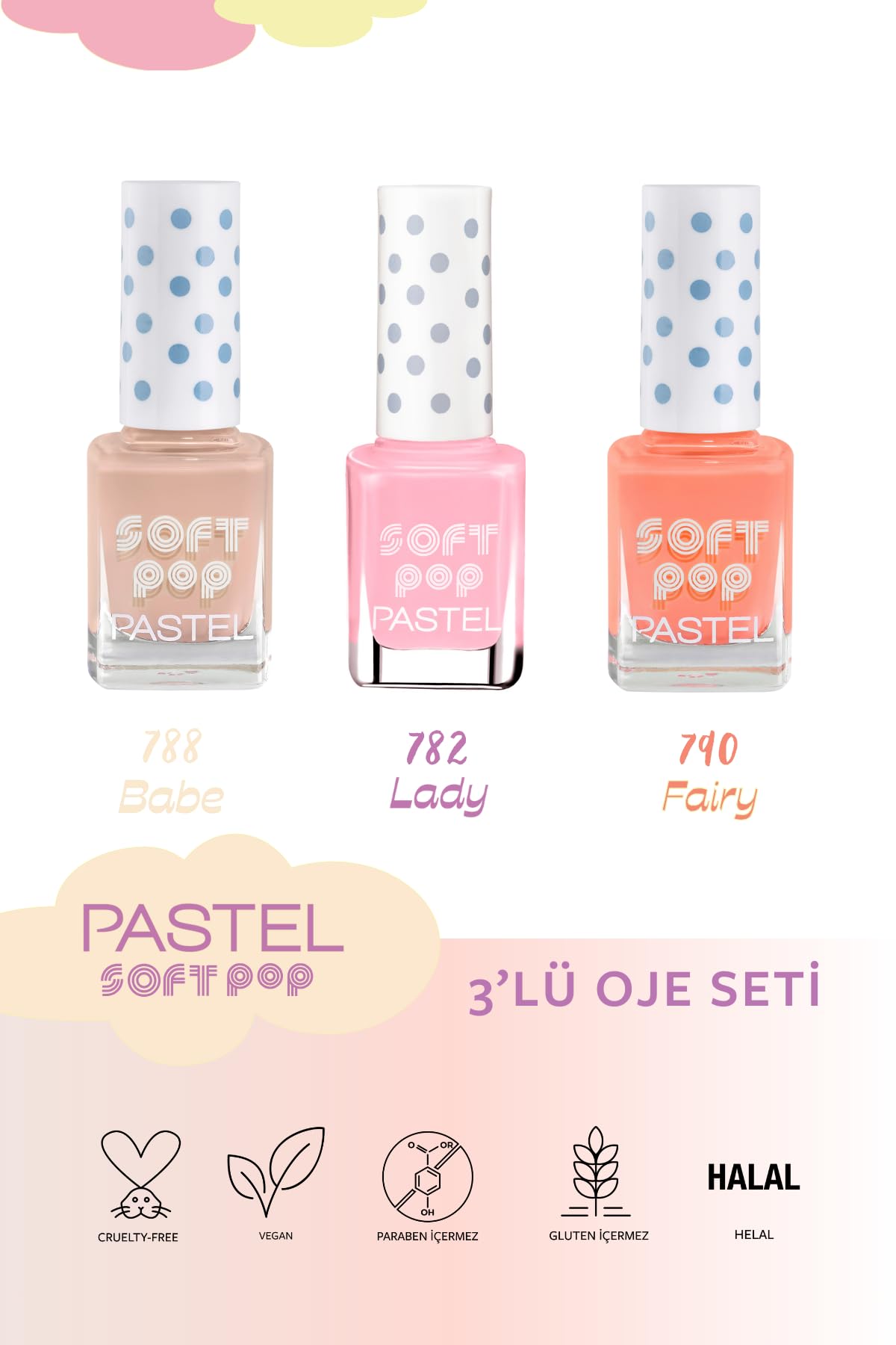 Pastel Soft Pop 3'lü Oje Seti