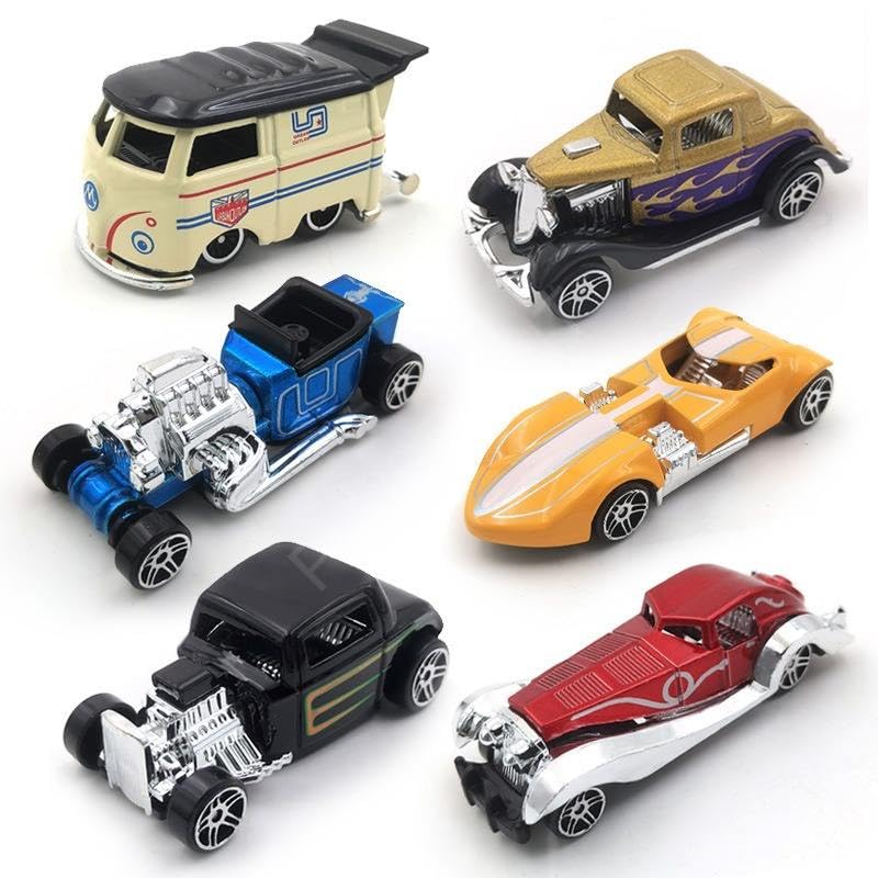 Image of PLUSPOINT Vintage Diecast Metal Cars 6Pcs Alloy Model Vehicles Toy Car Play Set for Boys Die-Cast Toy Vehicle Racing for Kids Birthday Decorations Gift and Model Collectors, Cake Toppers