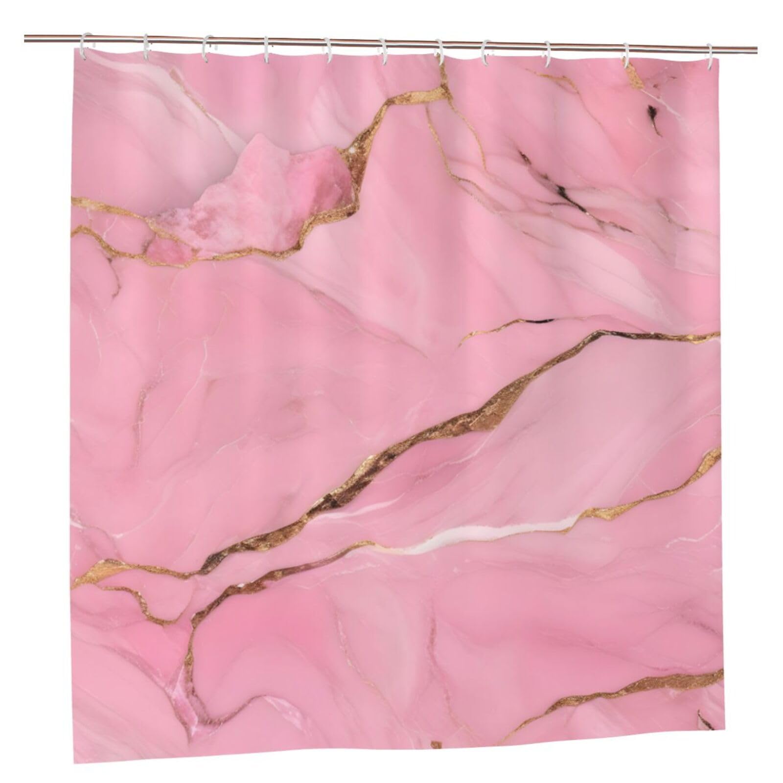 Rideau de douche rose en polyester anti-pression et oeillets antirouille