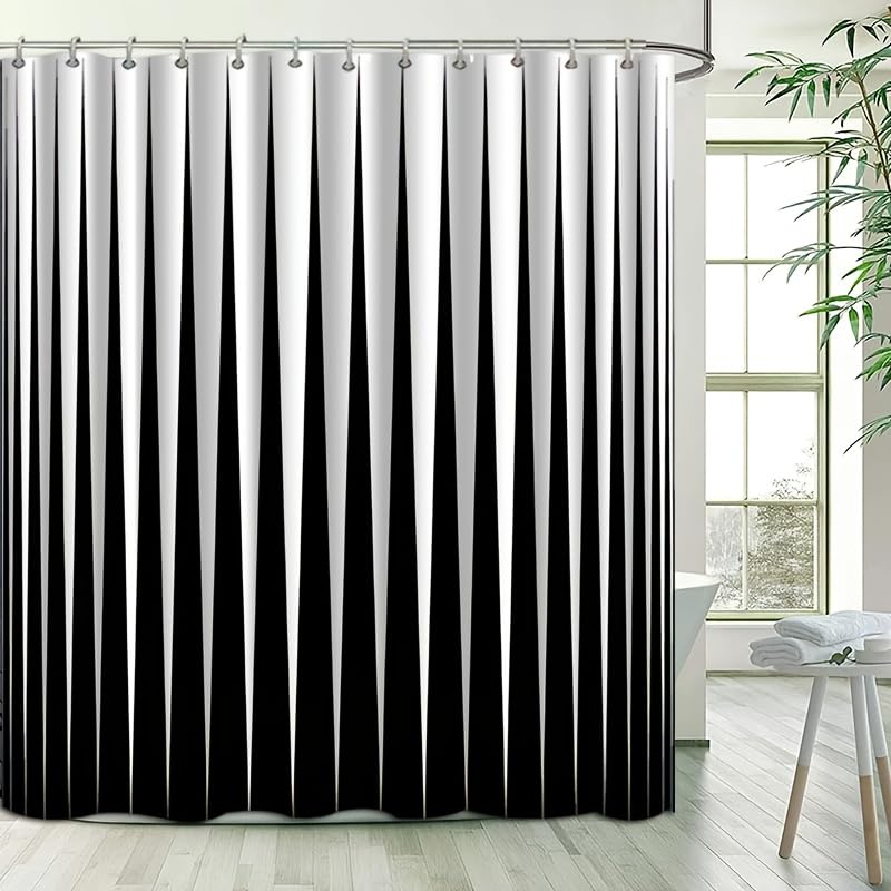 Rideau de salle de bain en polyester haut de gamme avec rayures verticales et crochets inclus