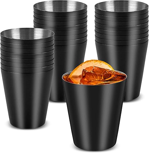 Paquete de 30 vasos de chupito de metal de 1 onza de acero inoxidable negro, juego de vasos de chupito negros de 1.5 pulgadas, vasos de chupito