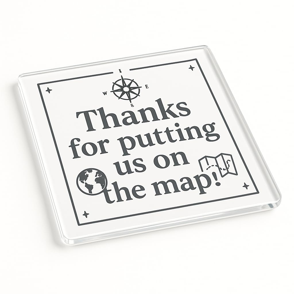 Modern Acrylic Coaster Gift for Geography Teacher End of Term - Classy Map Theme with Floating Design Elements
