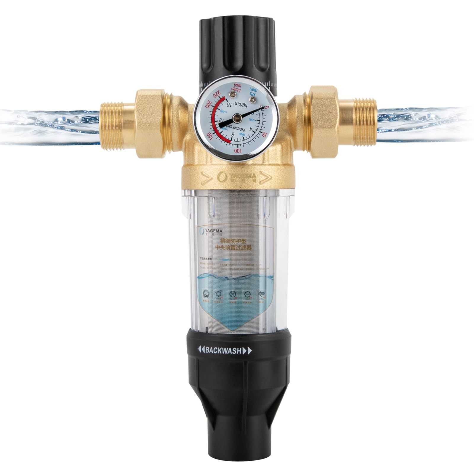 Rückspülfilter mit Druckminderer Rückspül-Schutzfilter fließender Feinfilter,Vorfilter mit Manometer,Hauswasserstation Filter