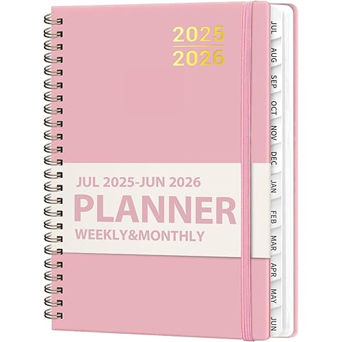 Planner 2025-2026 for Women & Men, Weekly and Monthly Calendar Notebook (July 2025 - June 2026), Hardcover Spiral Bound School Teacher Student Planner with Tabs, Inner Pocket, A5 (6.3" x 8.5")