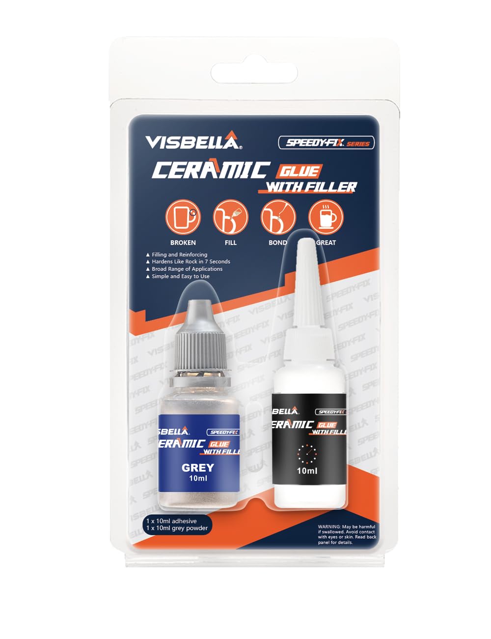 Visbella Ceramic Glue with Filler, Speedy Fix, Filling & Reinforcing, Instant Adhesive & Welding