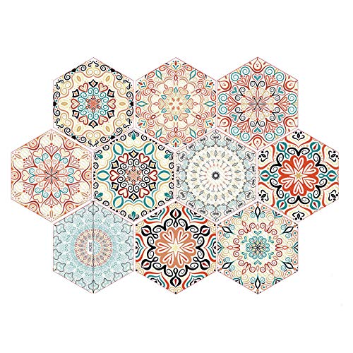 Hexagon Floor Wall Tile Stickers, 10 Pcs Waterproof Anti-Skid Peel and Stick Tile Backsplash Stickers, Self-adhesive Floor Sticker DIY Art Decal Kitchen Bathroom Bedroom Home Wall Decoration (style 4)
