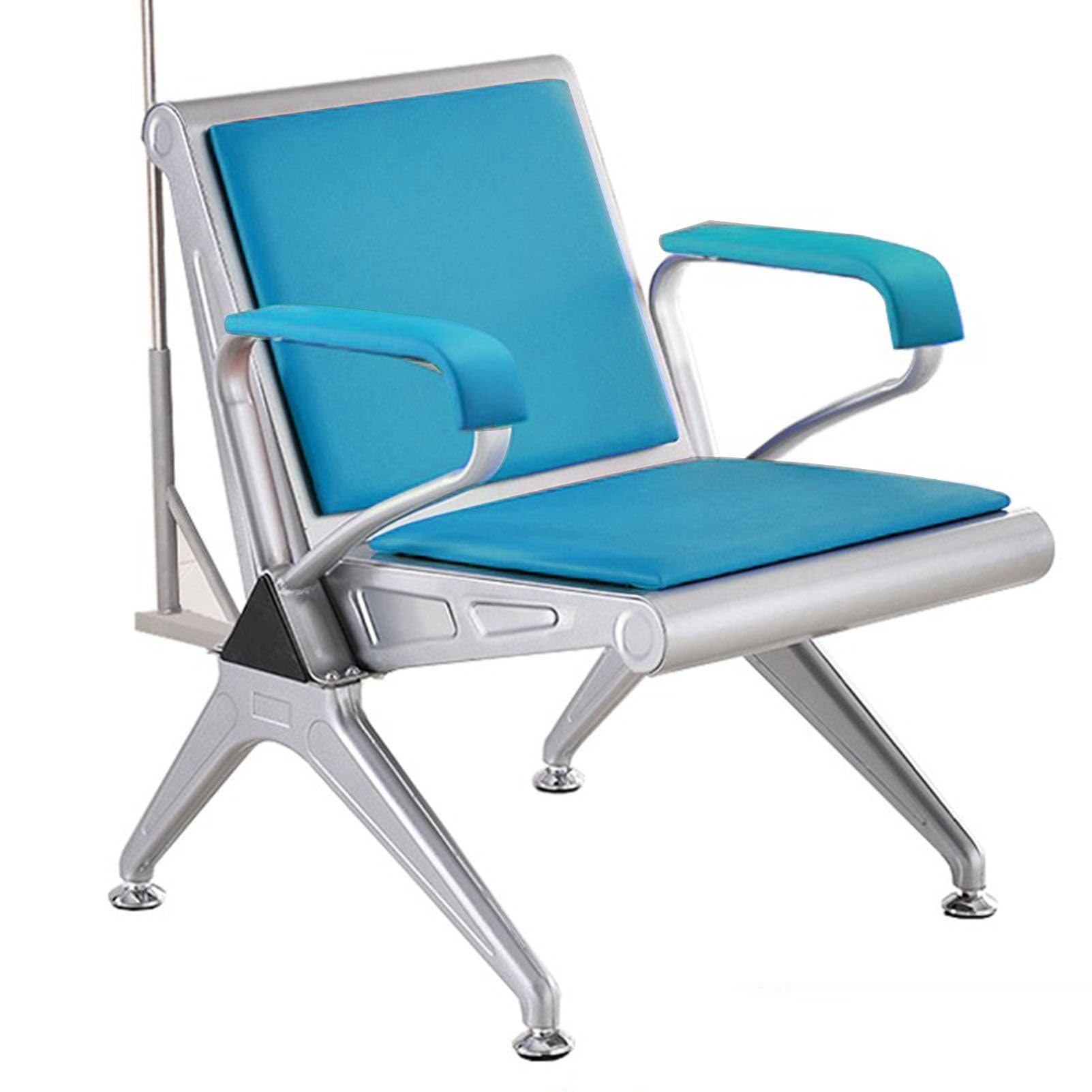 ASerZenith Reception Waiting Room Steel Chair With Armrest And Iv Pole Stand, Phlebotomy Chair Soft Padded Seat Lobby Bench, For Research Laboratories Clinics,Light Blue