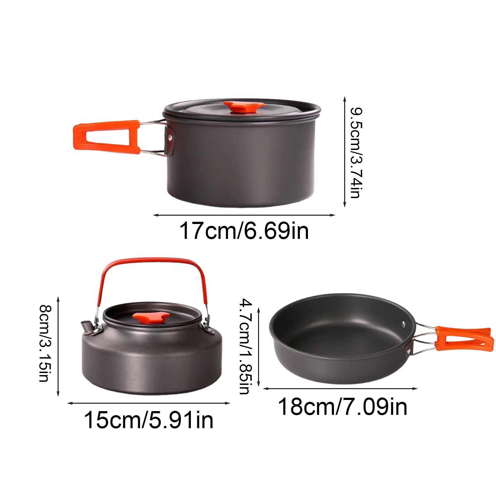 Zestaw Kuchenny Do Kempingu Nieprzywierająca Patelna, Garnek i Czajnik | Aluminiowy Zestaw Kuchenny na Camping oraz Wyprawy Dla Domu I Pleneru Backpacking Wędrówki Wędkowanie