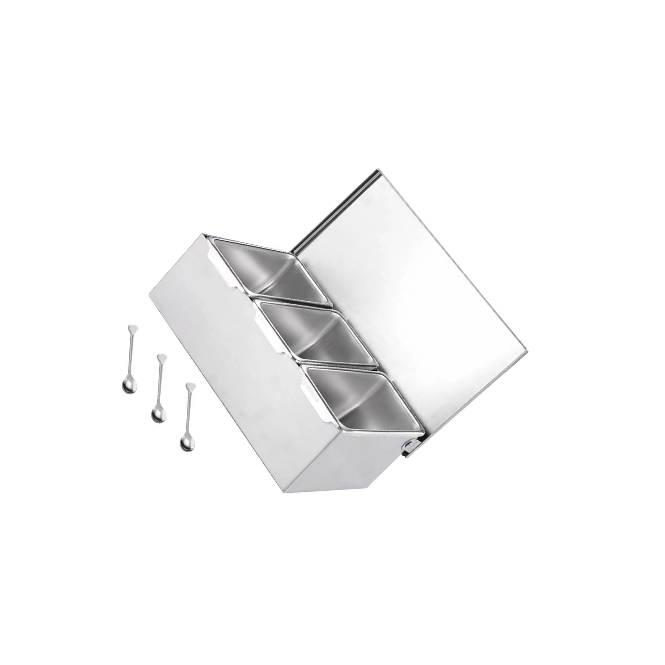 PIXZCSA Premium Spice Racks Storage Box Multi Compartments With Lid Solution For Organizing Seasonings And Condiments Seasoning Box Set Stainless Steel, Three Grids