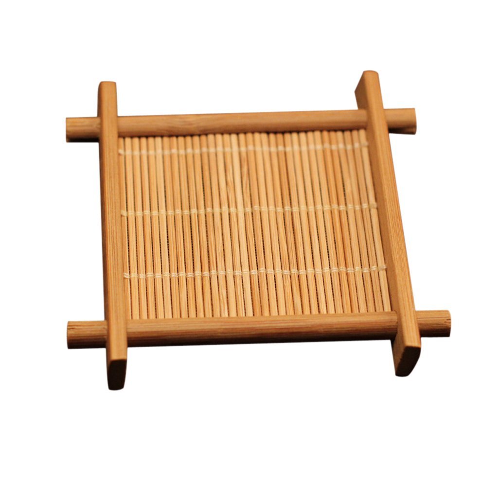 Inzopo Set of 6 Bamboo Tea Coffee Cup Mats Mug Bowl Insulation Pads Bamboo Placemats Bamboo Coasters Kung Fu Tea Accessories - Wooden, 9x9cm 9x9cm
