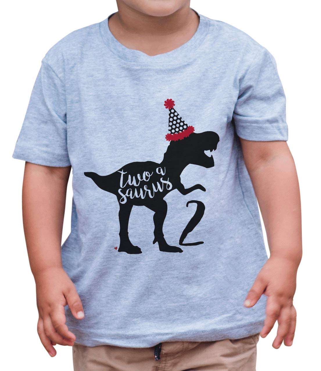 7 ate 9 ApparelKid's Two Dinosaur Birthday Grey T-Shirt