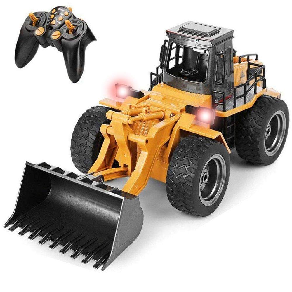 BAKAJI Bulldozer Ruspa Radiocomandata con Luci e Suoni Realistici, Giocattolo per Bambini in Scala 1:18 con Braccio Funzionante, Gioco di Simulazione Fedele Riproduzione, 44.6 x 22.4 x 18 cm