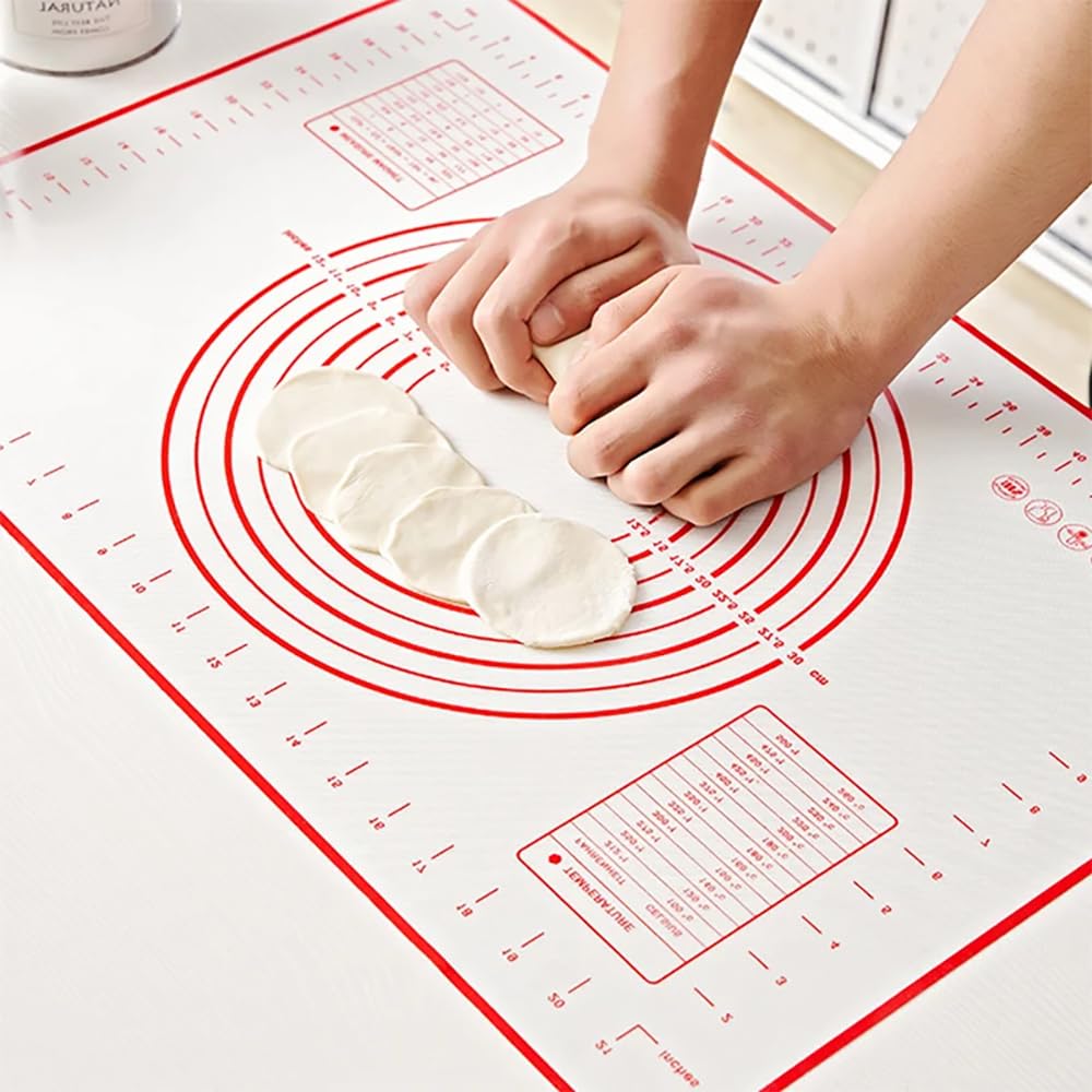 Hongmeru Non-Slip Silicone Baking Mat- Heat Resistant Pastry Rolling Mat with Measurements,70×50cm Non-Stick Kneading Board for Dough/Fondant/Pizza/Cake/Pie, Easy Clean Kitchen Tool (Pink)