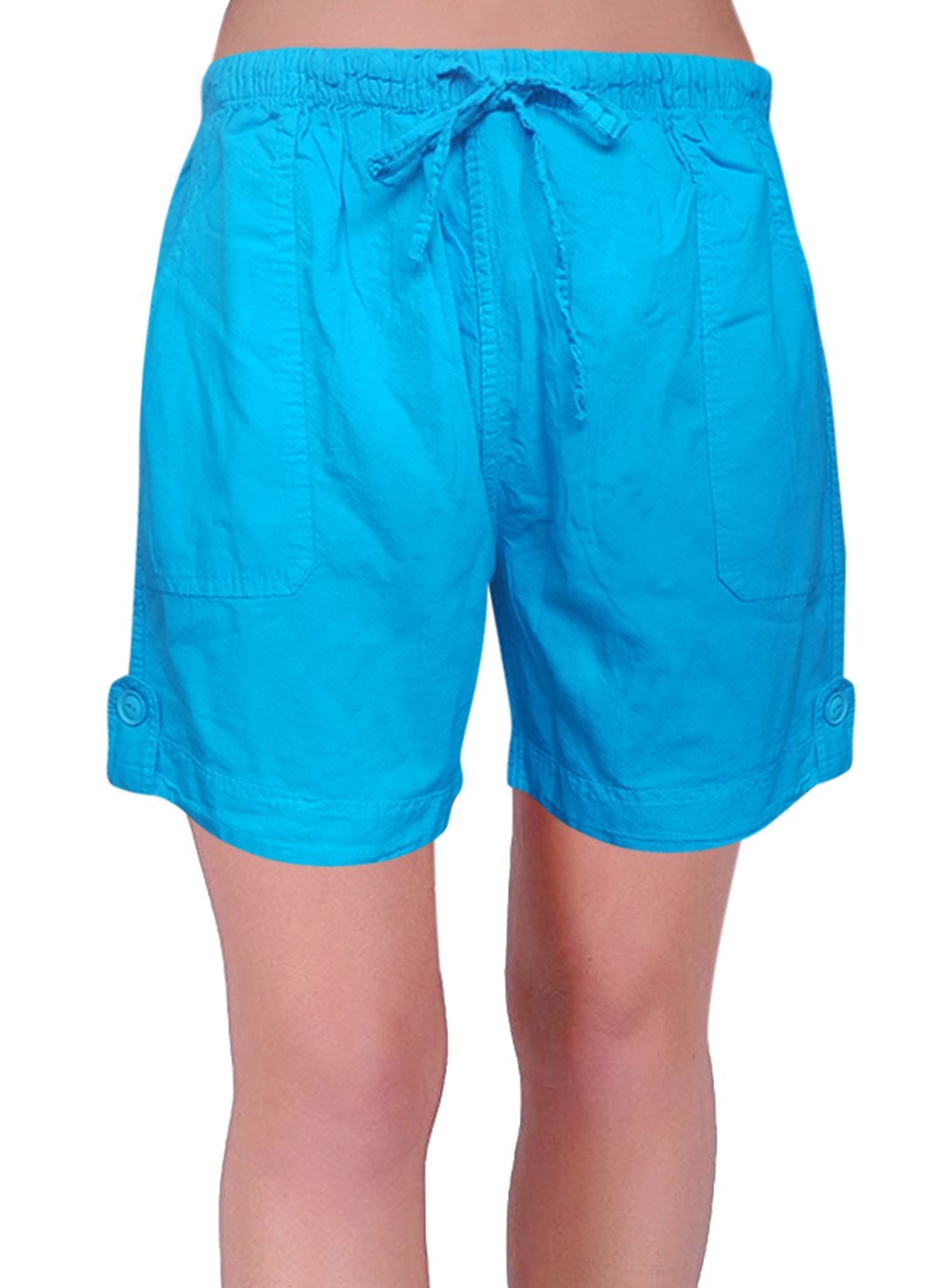 Eye Catch Eden Womens Pull On Cotton Adjustable Waist Elasticated Ladies Shorts (XX Large) Turquoise