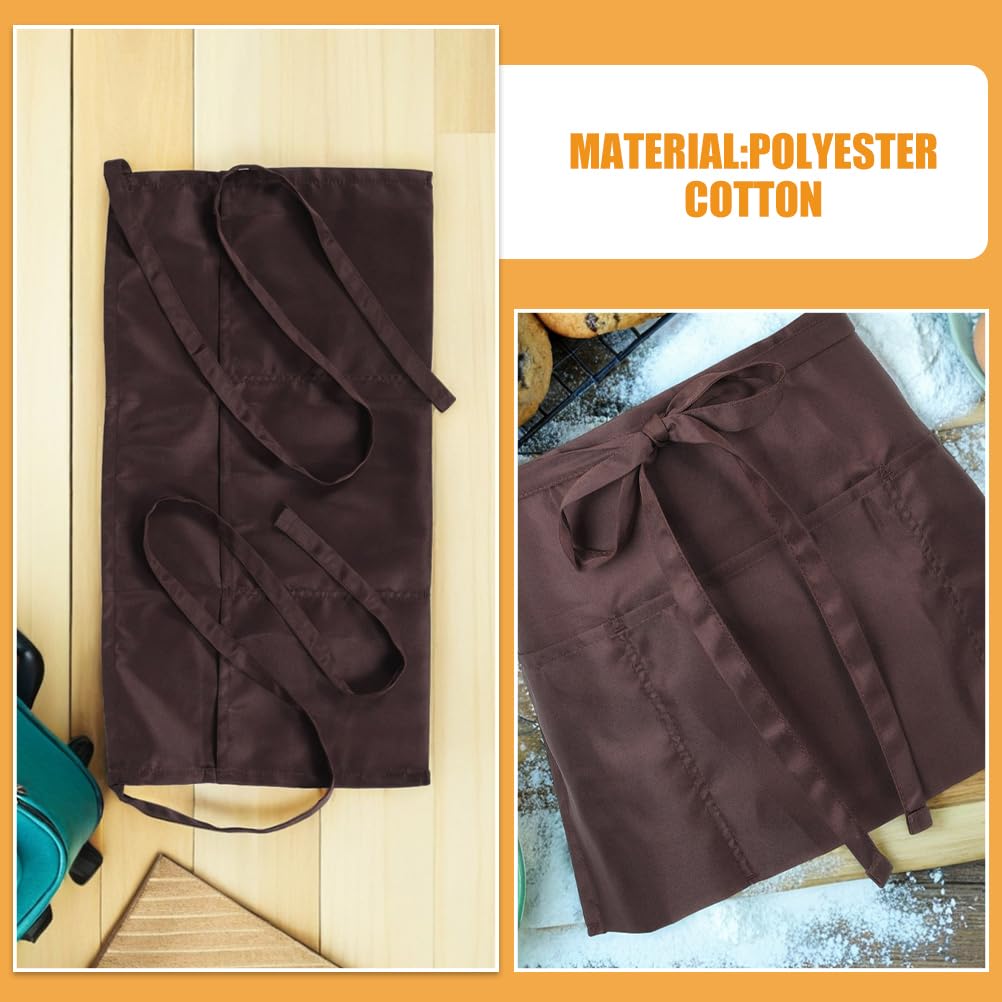 SOLUSTRE Delantal de Cintura de Cocina con 3 Bolsillos, 4 Piezas Café | Poliéster Algodón, Resistente a Salpicaduras de Aceite y Fácil de Limpiar, para Bar y Restauración