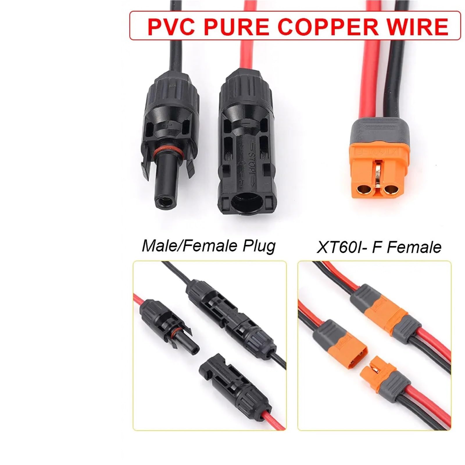 Złącze solarne do XT60I- F adapter 12AWG CableConnect kabel do ładowania panelu słonecznego