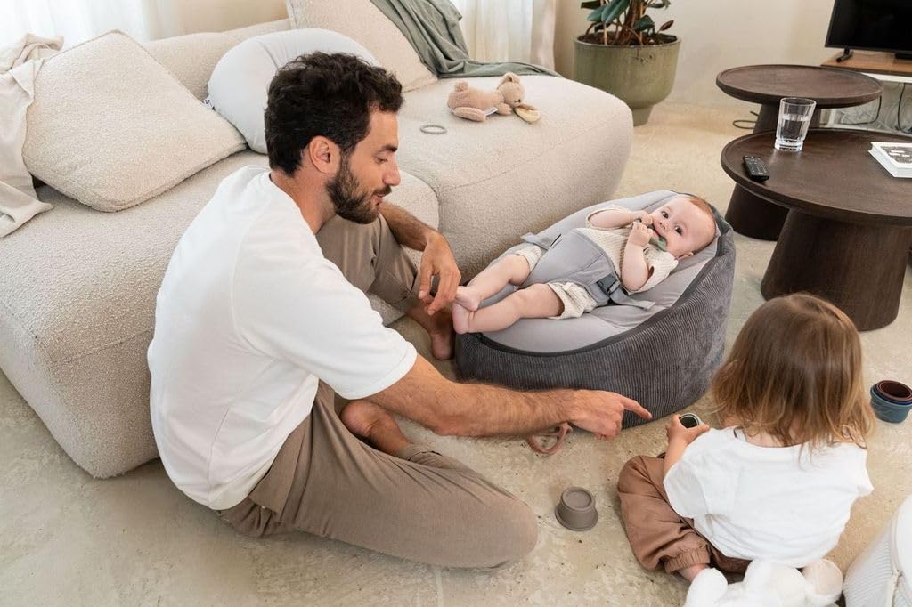 doomoo Transat Bébé Evolutif Fauteuil Enfant Seat'n Grow- Dès la Naissance et jusqu'à 25kg - Ultra Confort - Remplissage Microbilles et Tissus en Coton Doux Oeko-Tex et GOTS, Gris