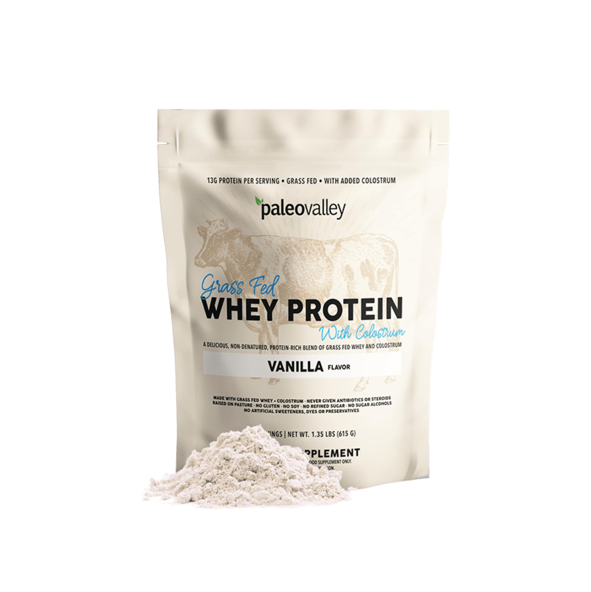 100% Grassfed Whey Protein Powder with Colostrum, 30 Serving, 13g Protein, Vanilla, Muscle Building, Immune Support, Gut Health