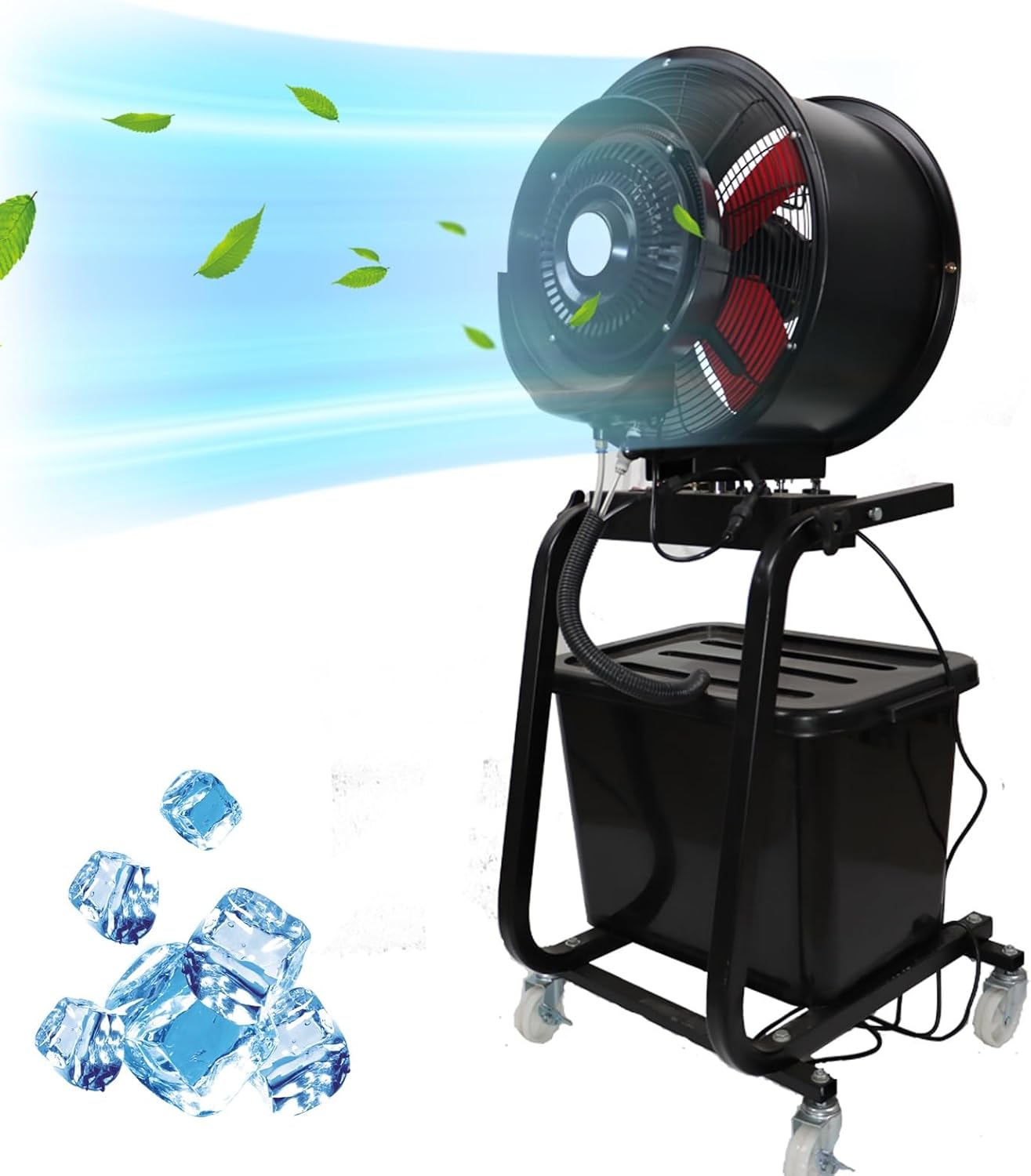 Outdoor Misting Fan, Standing Floor Fan with 3 Speeds, Portable Fan with 4 Wheels, 42l Water Tank, for Industrial, Commercial, Residential Industrial Pedestal Fan, A