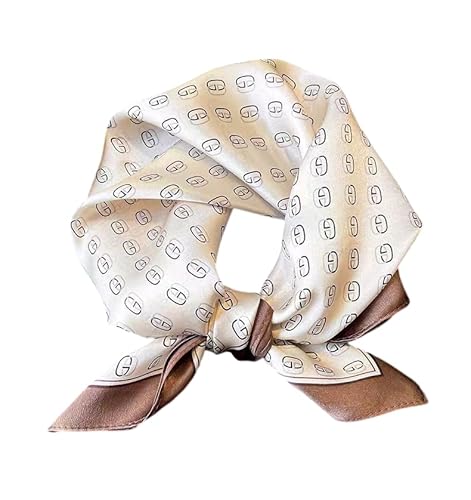GIMIRO Schal aus imitierter Seide [53 x 53cm] Quadratische Schals Eleganter Seidenschal Geometrisches Pillenmuster Beige und Weiß Luxuriöse Qualität (Coffee G)
