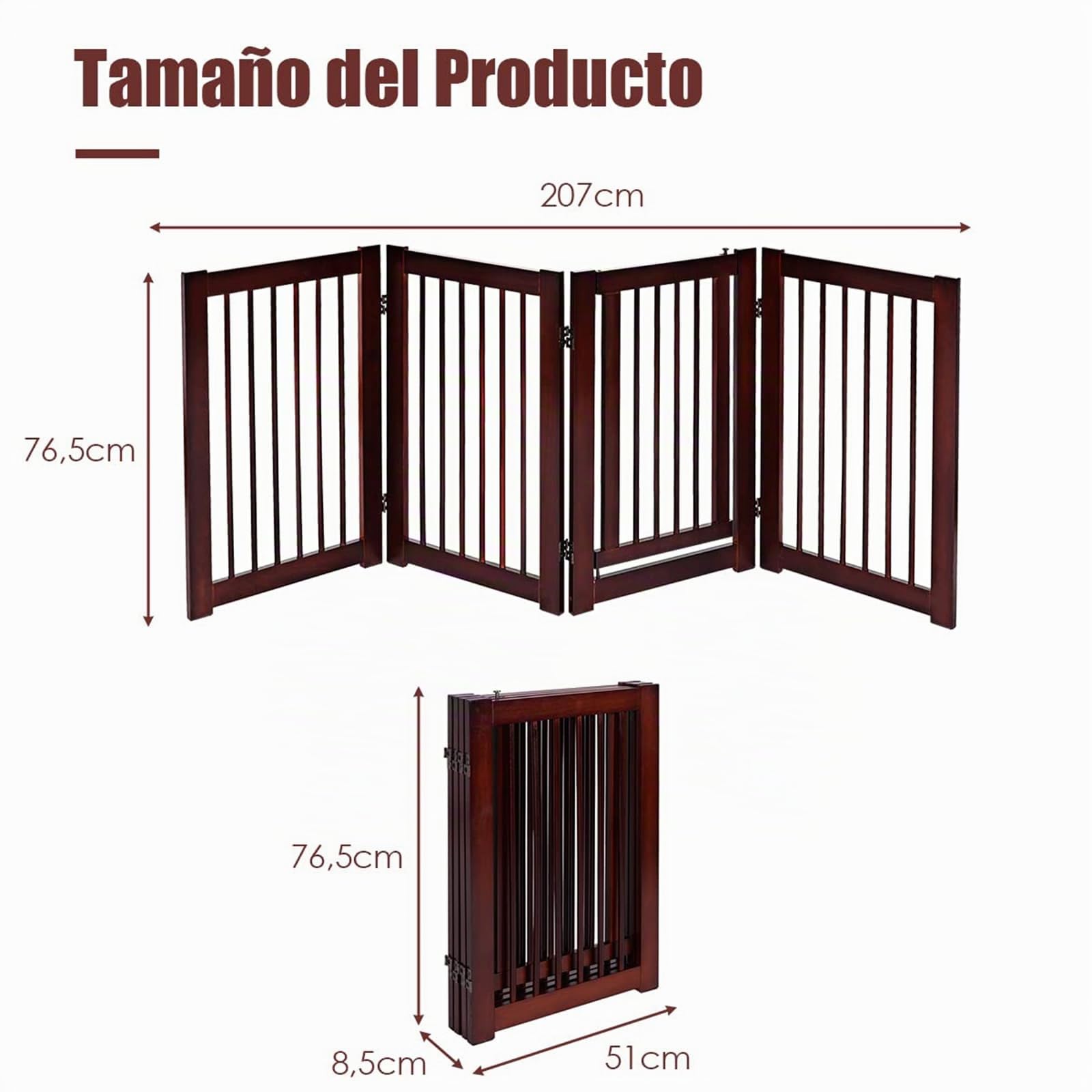 COSTWAY Barrera de Puerta de Seguridad Rejilla para Perros Mascotas Puerta Escalera Protección Plegable de Madera (203 x 76 x 1,8cm)