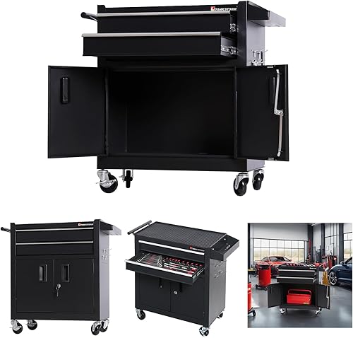 Mesa de acero con ruedas y cajones de almacenamiento para herramientas