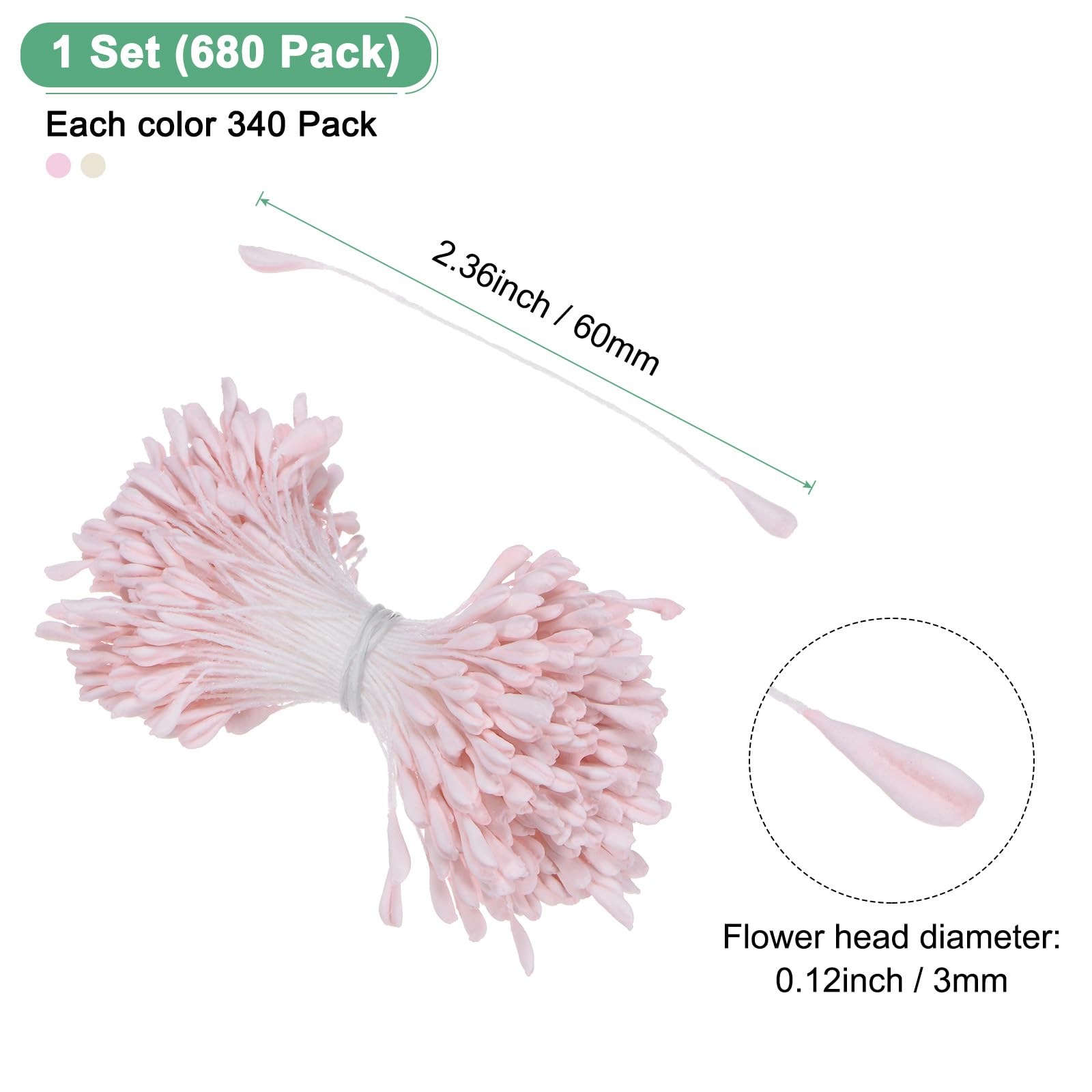 M METERXITY 680-Pack Artificial Flower Stamen Kit, 2mm Mini Double Heads Flower Stamens Pistil - Image 3