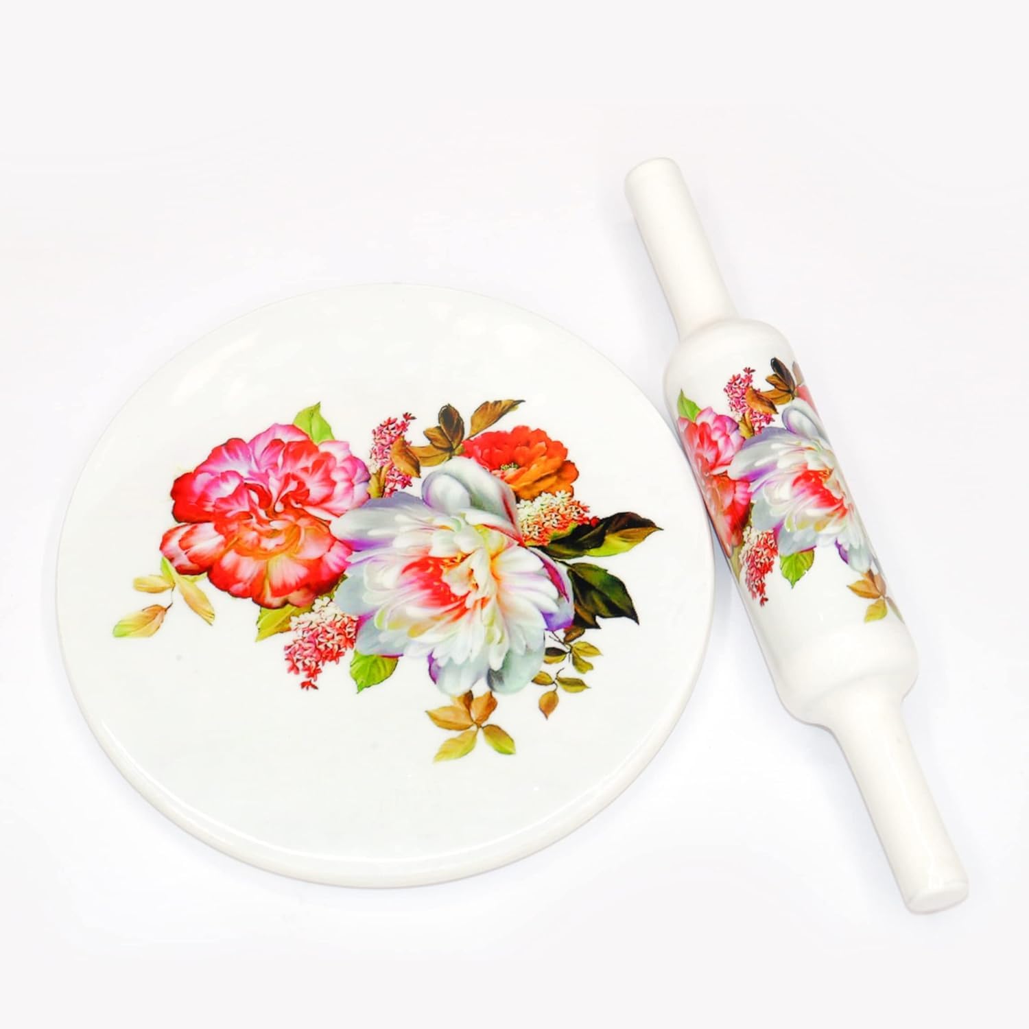 Chakla Marbre Blanc 9 Pouces et Belna Rouleau Bois pour Roti Maker Fleur