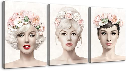 Miniatura 13 de Denozer Arte en Lienzo de 2 Paneles de 12 x 16 pulgadas Audrey Hepburn y Marilyn Monroe con Coloridas Impresiones de Chicle Cuadros de Decoración de