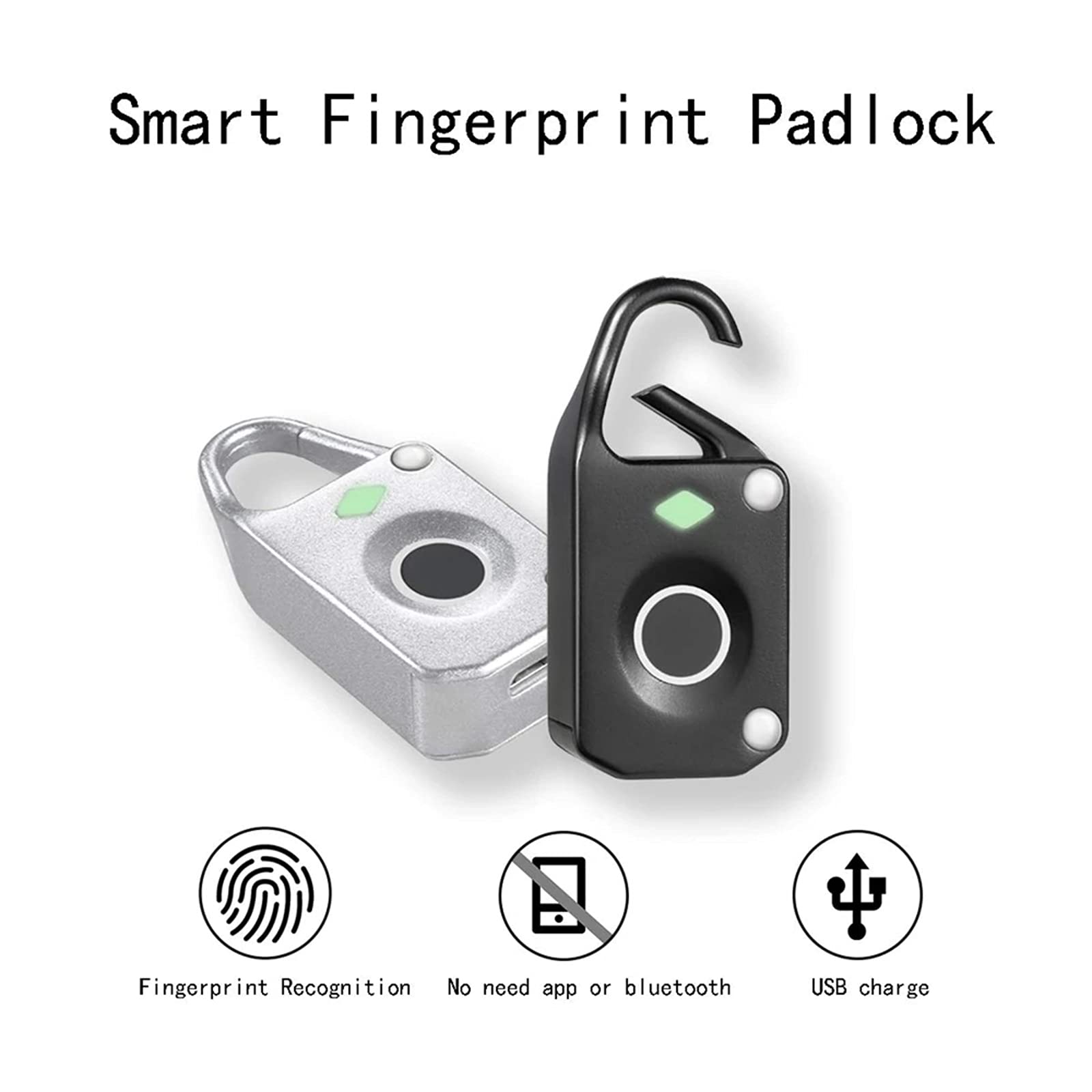 Candado Inteligente con Huella Dactilar Huella digital LLADLE MINI LLOQUEO DE LA HILLA SMART for la oficina de bicicletas gimnasia para Seguridad(Silver)