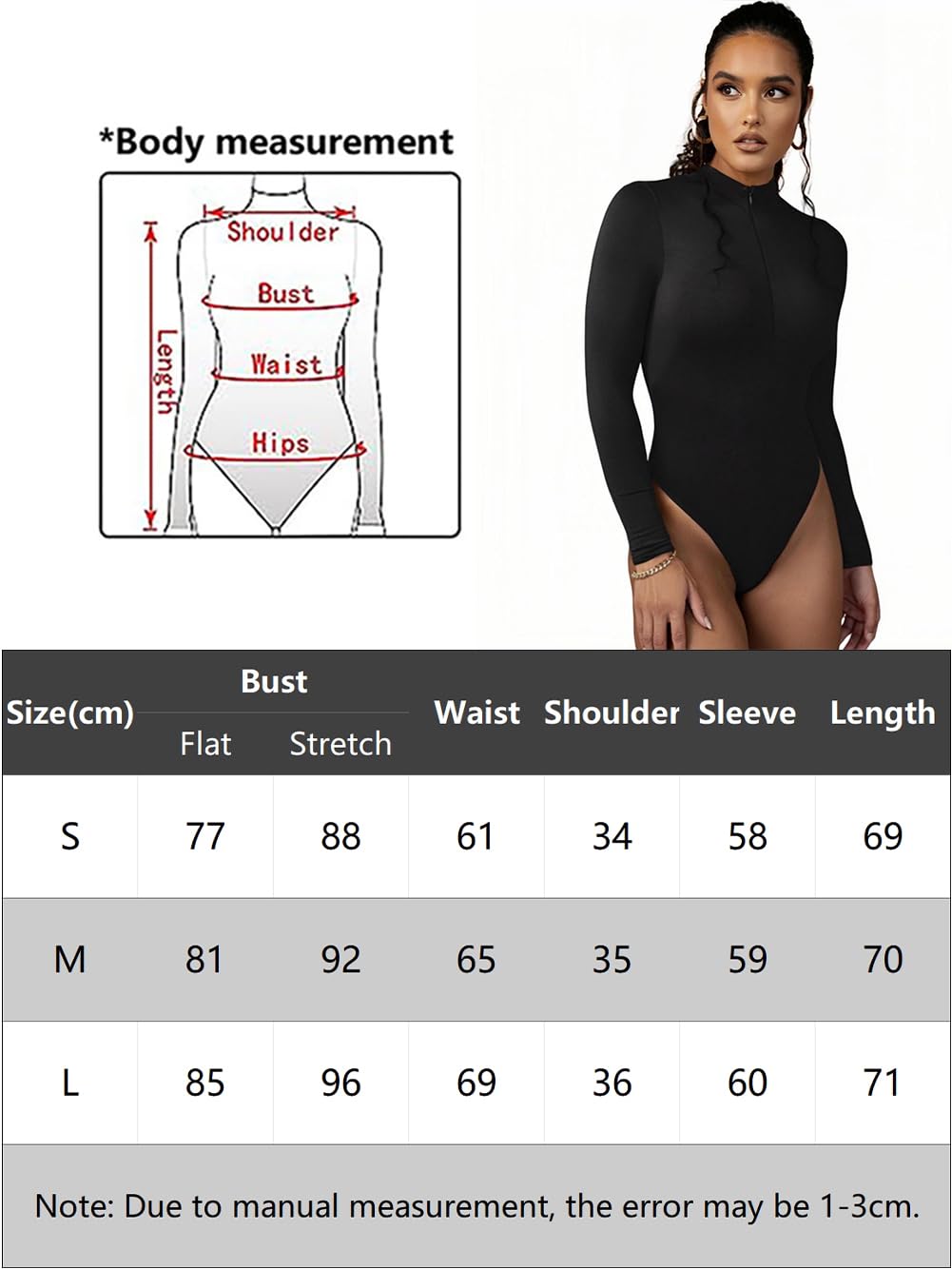 Body damskie z długim rękawem, seksowny golf, dekolt w serek, body slim fit, kombinezon z zamkiem błyskawicznym z przodu, rozciągany, trykot, szykowny garnitur, codzienny ubiór