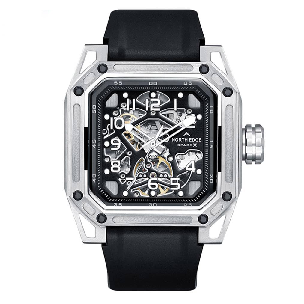 NORTH EDGE Automatic Mechanical Mens Skeleton Stainless Steel Silver Seagull Movement Analog Wristwatch For Men - Space X (B0D7SQR3RQ) Amazon Price History, Amazon Price Tracker