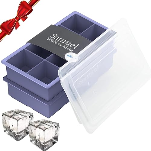 Samuelworld Moldes grandes de silicona para cubitos de hielo, paquete de 2, cubos grandes de 2 pulgadas, sin BPA, flexibles, 8 cavidades, fácil de