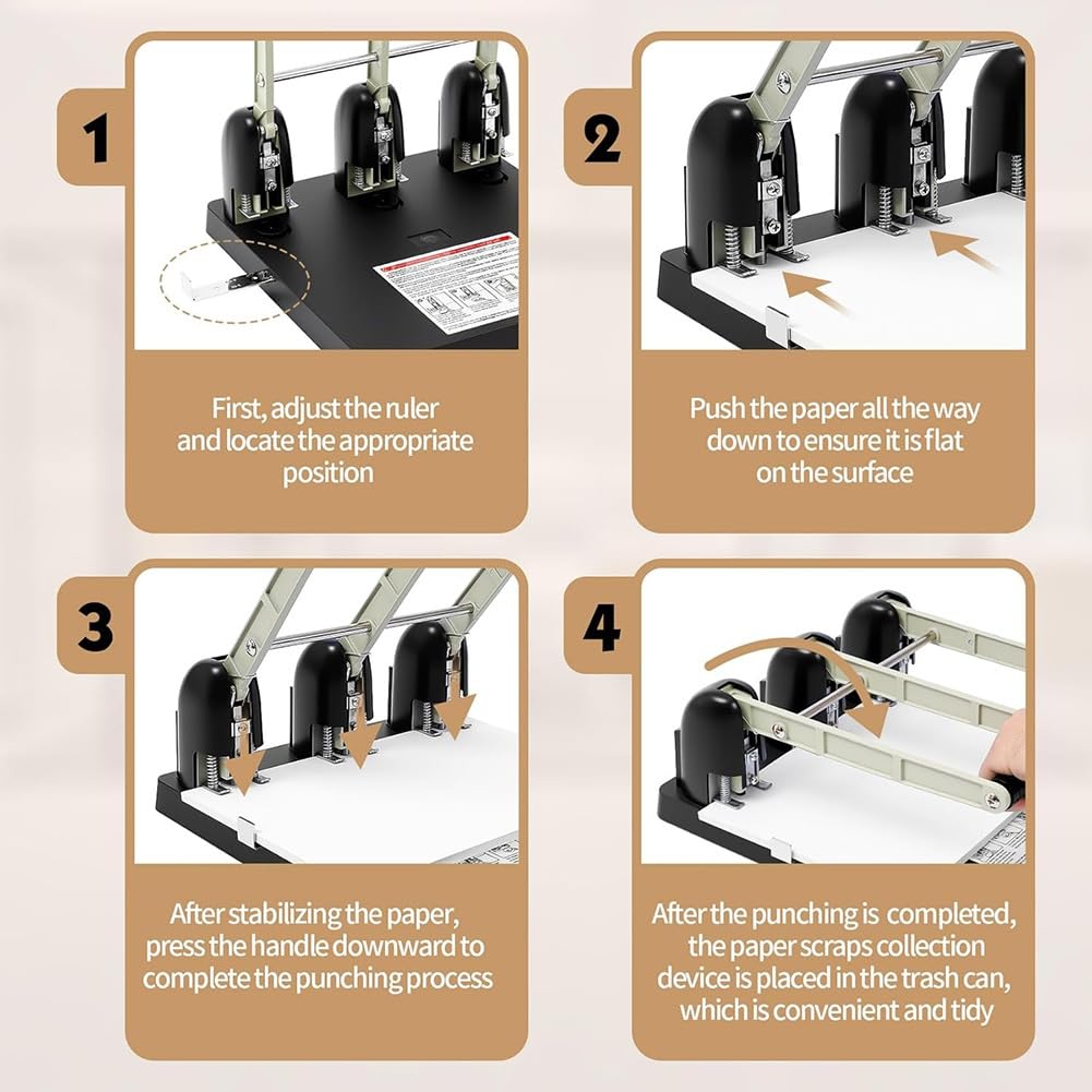 Taglierina Sostituibile, Punch Professionale A 3 Fori, Capacità di 150 Fogli, Manico Ergonomico, Vassoio Grande