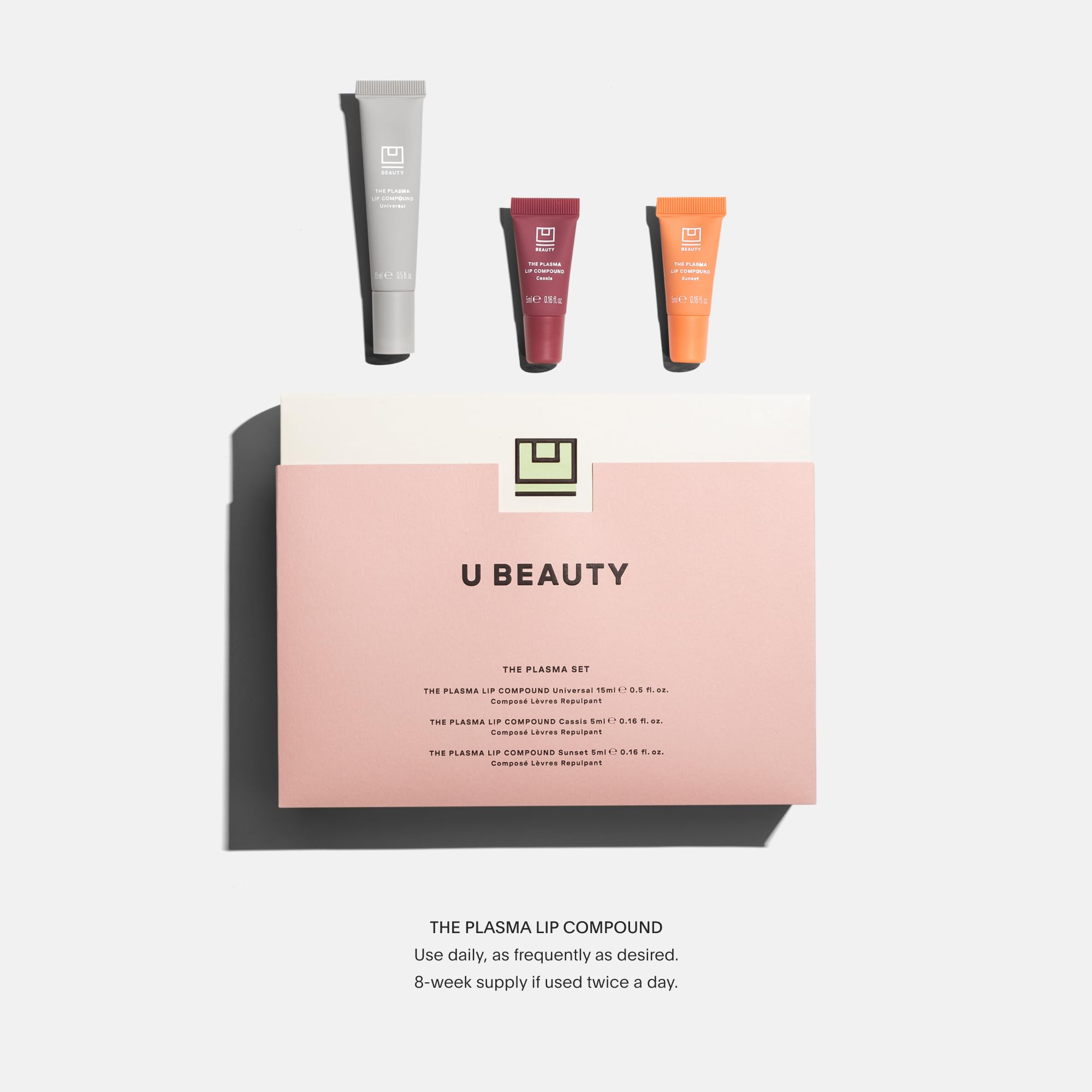 U Beauty The PLASMA - Rossetto colorato per labbra, anti-invecchiamento e antirughe, acido ialuronico, burro di karitè e peptidi per idratazione e rimpolpamento, 3 tonalità, 15 ml