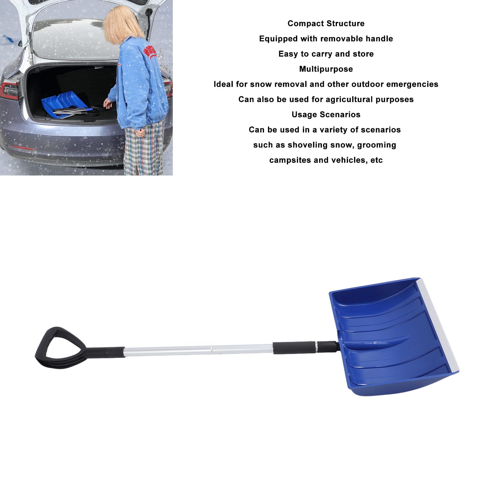 Pala da neve Pala da esterno portatile leggera e staccabile di grande capacità per giardino di emergenza (Blu)