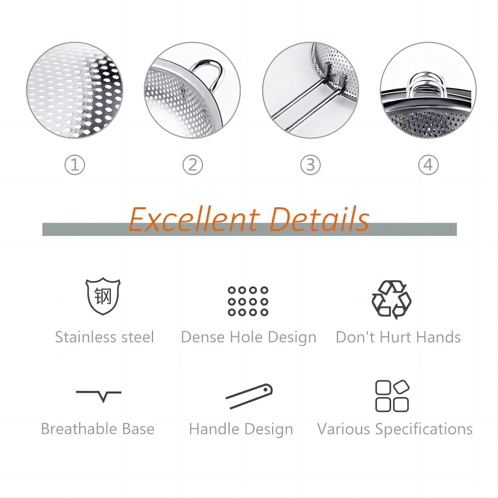 Colador de lavabo de acero inoxidable con asa, colador de cocina, pies de descanso y colador para colar, enjuagar, freír, cocinar al vapor o cocinar verduras y pasta y lavar frutas, 7.68 3