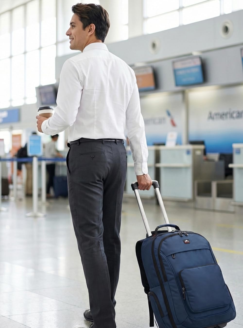 Rucksack mit Rollen, 40L 17.3 Zoll Trolley Handgepäck Laptop Reisetasche mit Rollen Groß Rucksack für Herren Arbeit, College, Blau