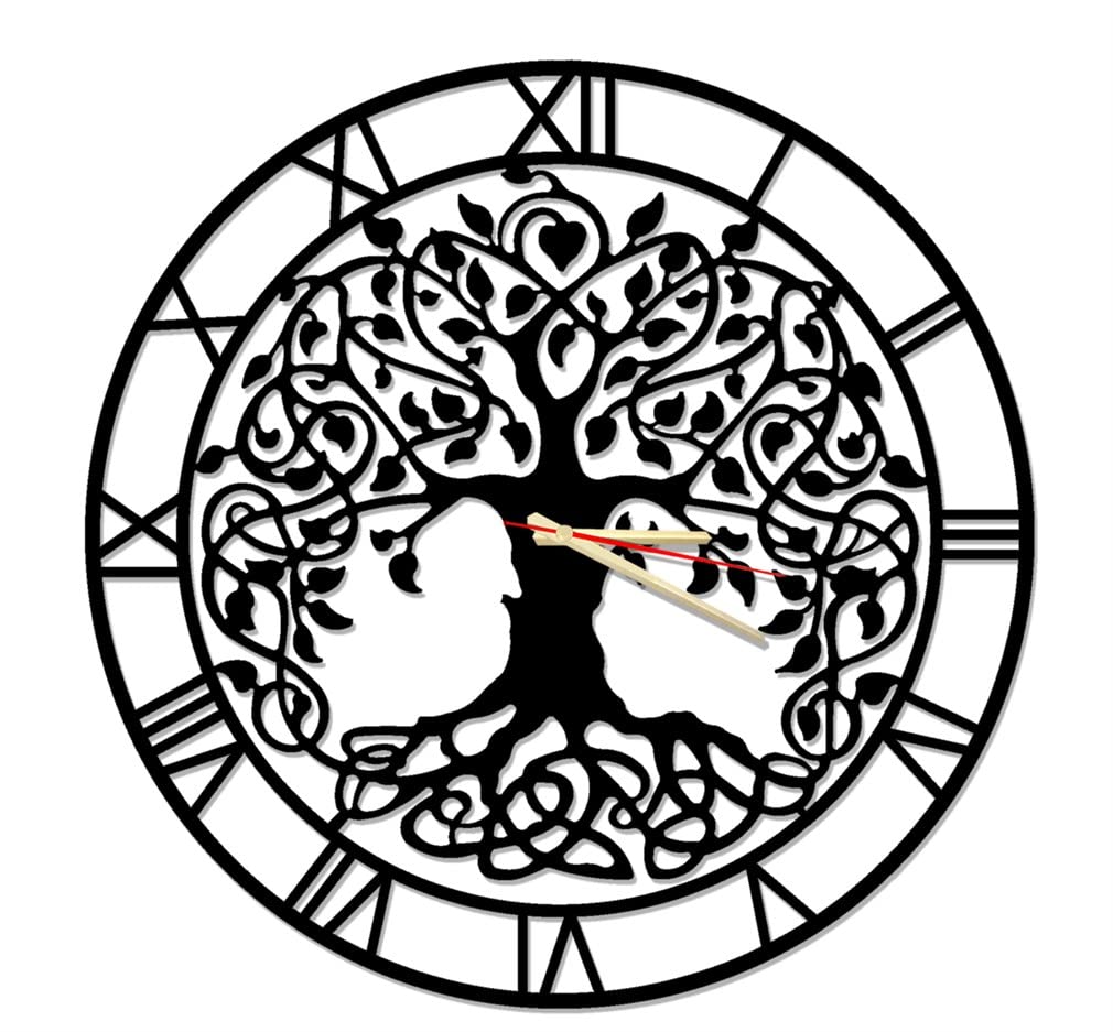 Tree of Life Metal Wall Clock, Tree of Life Decorative Wall Clock, Home Wall Clock, Housewarming Gift (19.7 inches x 19.7 inches ), Black